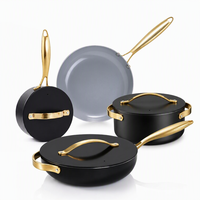 SANLANG Batterie de cuisine en céramique antiadhésive à induction, casseroles et poêles en aluminium pressé avec poignée en acier inoxydable