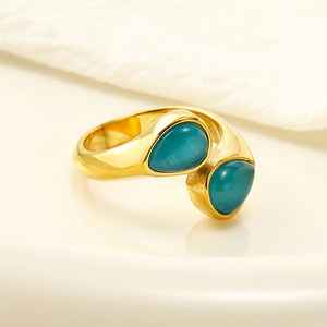 European American Instagram Fashion <strong>Light</strong> Luxury Natural Stone Jewelry Versatile Titanium Steel 18K Gold Plated Women's Ring - Product Image 3