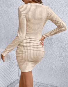 Abito Estivo 2025 alla Moda, Sexy <span class=keywords><strong>con</strong></span> Scollo a V, Aderente, Mini Vestito Corto a <span class=keywords><strong>Maniche</strong></span> <span class=keywords><strong>Lunghe</strong></span>, Abito in Maglia Tinta Unita Casual da Donna - Product Image 5