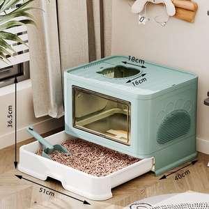 Grande litière pour chat en plastique entièrement fermée, pliable, amovible, anti-éclaboussures, avec tiroir anti-poils, facile à nettoyer - Product Image 2