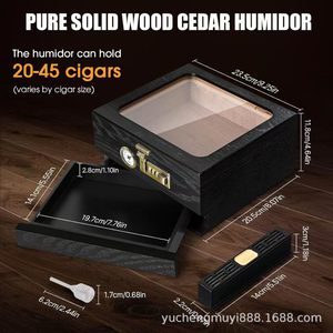 Wooden Cigar Box <b>Set</b> <b>Square</b> Humidor With Thermometer Moisture Proof Storage Case For Cigars - Product Image 4