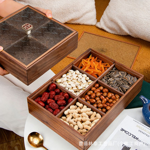 Wood Style Square <b>Storage</b> <b>Tray</b> With Lid 4-7 Compartments For Snacks Dried Fruits Tea Time Home Living Room Use - Product Image 1