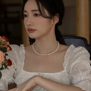 สร้อยคอไข่มุกน้ำจืดธรรมชาติของผู้หญิงคลาสสิกพร้อมเครื่องประดับสร้อยคอแบบห่วงโซ่กระดูกไหปลาร้าดีไซน์หรูหราน้ำหนักเบา - Product Image 3