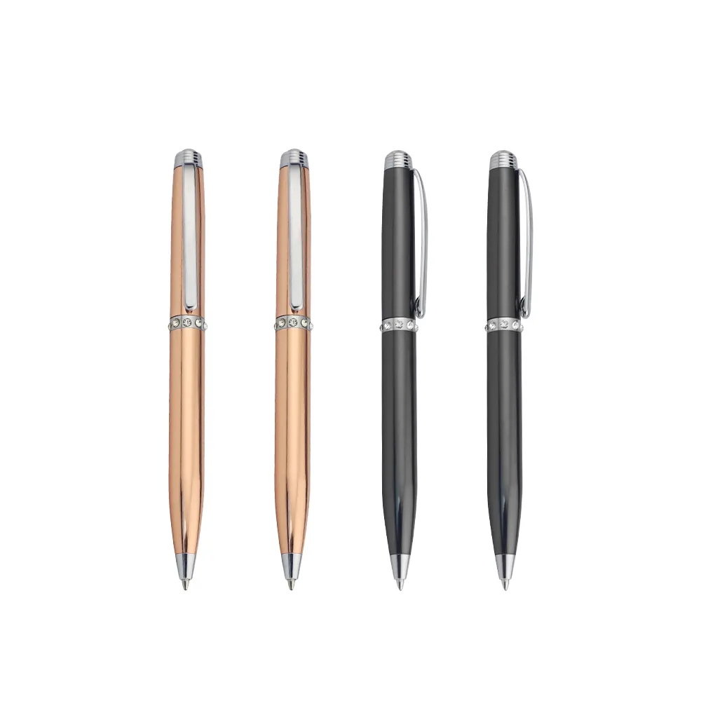 Supplier Pen Inlaid with Crystal Zirconia on Middle Ring Ballpoint Pens for Graduation Gifts