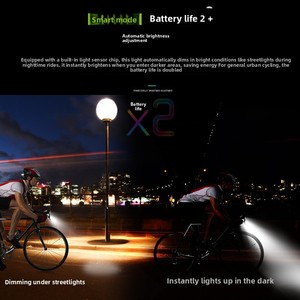 Nouvel équipement de cyclisme étanche en gros : Phare avant intelligent pour <span class=keywords><strong>vélo</strong></span> avec capteur de lumière et klaxon, 4000 mAh haute puissance - Product Image 5