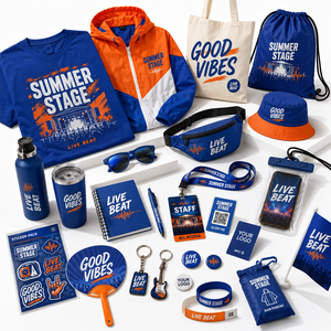 Collection de souvenirs pour événements festifs : éventails, bracelets, sacs fourre-tout, badges et bouteilles personnalisables avec logo pour concerts et célébrations – Ensemble de cadeaux promotionnels - Product Image 5