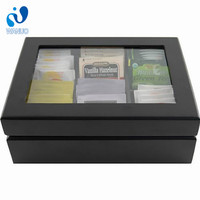 Boîte de rangement pour sachets de thé en bois rectangulaire artisanale Wanuocraft, 6 et 8 compartiments, couleur rouge et noir, avec couvercle en verre