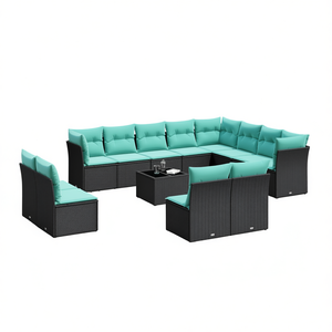Ensemble de canapés de patio en polyrotin noir, 13 pièces avec coussins, meubles d'extérieur, design contemporain et moderne - Product Image 1