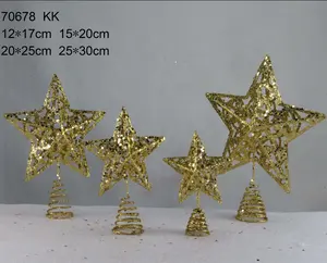 metal Christmas tree topper star with glitter for holiday Xmas home decoration
