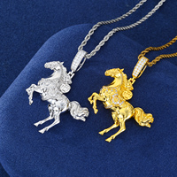 Pendentif Cheval au Galop de Luxe, Plaqué Or 18K, Laiton, Diamant CZ AAAAA, Collier Breloque Animale, Bijoux de Haute Qualité, Fabrication d'Usine