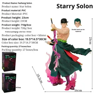 Statuetta d'Azione Samurai <span class=keywords><strong>One</strong></span> <span class=keywords><strong>Piece</strong></span> in Vendita, Modello GK Stile <span class=keywords><strong>One</strong></span>-Katana Starry Zoro a Doppia Testa in PVC, Giocattolo Espositivo Anime - Product Image 6
