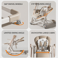 Chaise haute pour enfants, inclinable à 170 degrés, avec harnais de sécurité à 5 points, réglable en hauteur sur 6 niveaux, pivotante et pliable, cadeau d'anniversaire