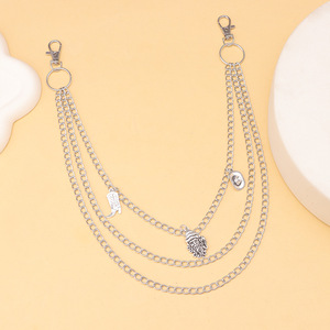 Hip Hop Waist <b>Chain</b> Multi Layered Pendant Silver Metal <b>Chain</b> For <b>Jeans</b> Unisex Casual Fashion Accessory - Product Image 4