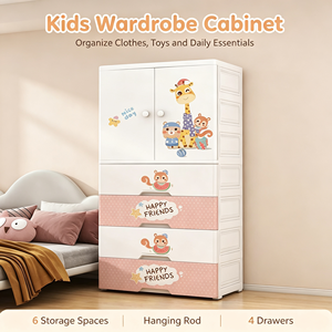 Armoire de rangement pour bébé en plastique épaissi de 70 cm de large, double porte, suspendue, avec 4 tiroirs, pour chambre d'enfant - Vente en gros - Product Image 6