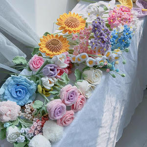 Decoración hecha a mano simulación macetas plantas flores tejidas artificiales eterno hilo de lana Margarita girasol flores de punto - Product Image 4