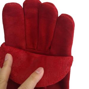 Venta caliente Tamaño 16 "Guantes de seguridad de soldadura rojos de doble Palma con forro completo de cuero dividido de vaca largo - Product Image 1