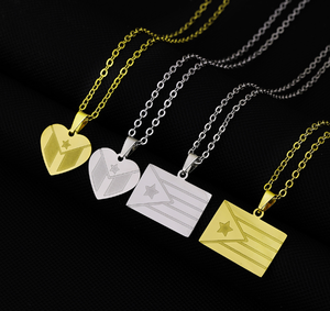 Qiuhan ODM/OEM <span class=keywords><strong>coeur</strong></span> d'<span class=keywords><strong>amour</strong></span> à la mode <span class=keywords><strong>et</strong></span> collier à breloques en forme de drapeau de PuertoRico accessoires en acier inoxydable pour Couple - Product Image 2