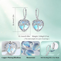 Boucles d'oreilles pendantes hypoallergéniques Changda en filigrane de pierres précieuses, obsidienne et pierre de lune, motif Arbre de Vie et Cœur, avec fermoir à levier
