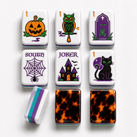 Jeu de Mahjong Américain Personnalisé pour Halloween, Tuiles en Acrylique à 4 Couches, Dos en Écaille de Tortue, Motifs en Relief, Commémoratif Festif, OEM ODM