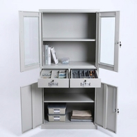 Gabinete de Acero Gris Minimalista, Elegante Archivador Grande con Sección Superior Transparente y Compartimento Inferior Privado