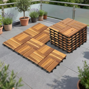 Dalles de sol en bois à 12 lattes, design ferme, lisses, à emboîtement, 10 mm d'épaisseur, bicolores, 30x30 cm, pour terrasse, piscine, allée - Product Image 3