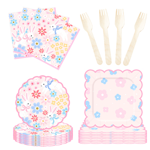 DAMAI New Customized <b>Easter</b> Theme Disposable Paper Plate Napkin Paper Tablecloth with Bunny Tableware Set Festival Decoration - Product Image 3