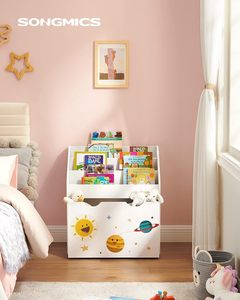 <span class=keywords><strong>Bibliothèque</strong></span> pour enfants Organisateur de jouets <span class=keywords><strong>Coffre</strong></span> et <span class=keywords><strong>bibliothèque</strong></span> avec 3 étagères Boîte de rangement avec roues Thème d'espace polyvalent - Product Image 2