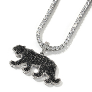 2024 ciondolo pantera nera alla moda UWIN CZ con collana di leopardo animale ghiacciata gioielli Unisex - Product Image 4