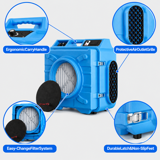 Filter System Air Cleaner Heavy Duty Commercial Air Scrubber Portable 750cfm Industrial Air Scrubber