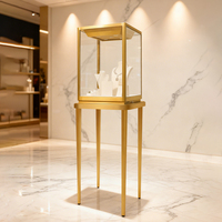 Vitrines à bijoux verticales Sundo, cadre en acier inoxydable doré, vitrine en verre trempé, éclairage LED, présentoirs à bijoux