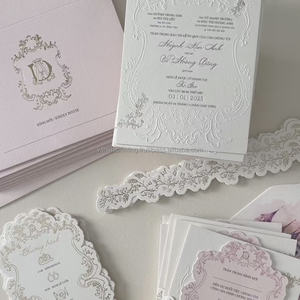 Carte d'invitation en papier coton avec impression offset, logo personnalisé, impression en relief de qualité supérieure, impression à la presse à lettres, pour les mariages - Product Image 2
