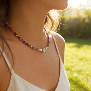 Newest Vintage crystal <b>Beaded</b> <b>Necklace</b> Choker Purple Gemstone <b>Necklace</b> for Girls and Women Boho style Jewelry Unique Design - Product Image 1