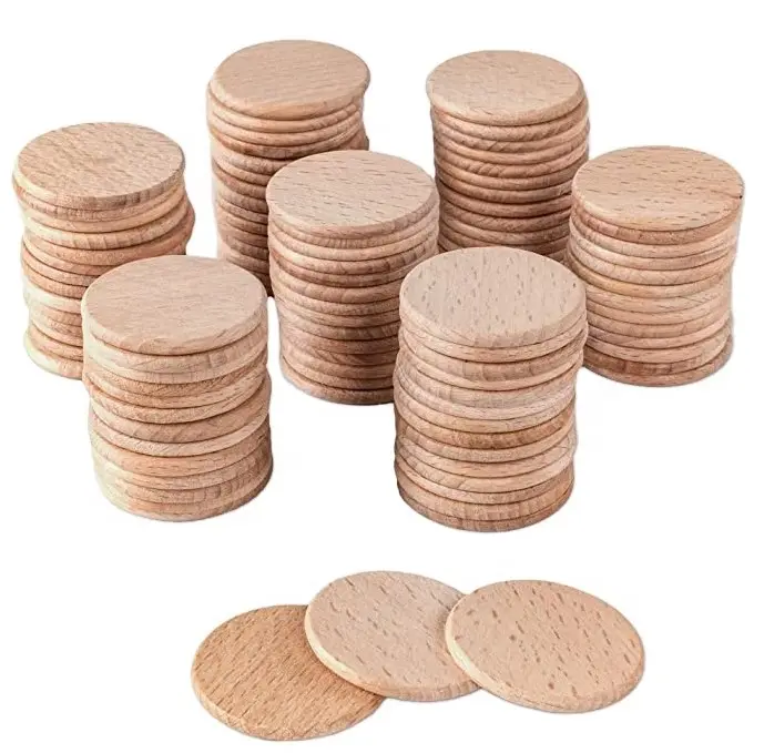 Monedas de madera de haya láser con impresión personalizada, redondas, para juego de mesa