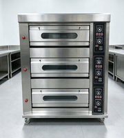 Four à sole commercial à gaz, 3 niveaux, 9 plateaux, en acier inoxydable, pour la cuisson du pain et des pizzas en boulangerie, restaurant et hôtel