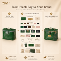 Tas Kosmetik Kulit Asli Yiku Motif Buaya Dengan Pegangan Atas, Penutup Ritsleting, Organizer Makeup Portabel Untuk Perjalanan