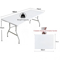 Table pliable en acier de 6 pieds avec design contemporain |   Empilable, étanche, résistant aux UV et léger pour une utilisation en extérieur