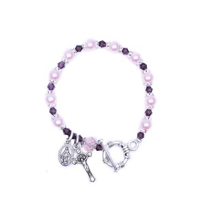 Katolik Tespih Bilekliği Pembe İnci Mor Kristal Bileklik Bakire Madalyonlu Haç Charm Dini Takı - Product Image 6