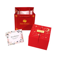 Boîte cadeau à double ouverture, boîte cadeau de luxe rouge avec impression étoile et lune dorées, livrée avec un sac cadeau