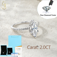 Elmas testi nişan yüzüğü 2 karat markiz geçmek kesim elmas yüzük 925 gümüş 18K beyaz altın kaplama VVS Moissanite Band yüzük