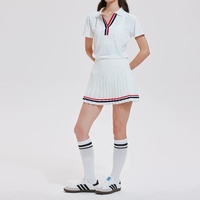 Ensemble de vêtements de sport pour femmes, t-shirts à manches courtes à col boutonné en tricot contrasté et jupe plissée, vêtements de golf et de tennis