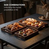 Ensemble de plateaux de cuisine uniques en bois d'acacia, grands plateaux de service avec poignées pour fêtes et événements