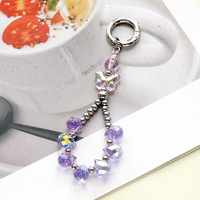 Vente en gros de porte-clés en cristal miniature de style coréen INS, porte-clés en cristal multicolore, chaîne de téléphone perlée, breloque de sac, cadeaux tendance