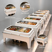 Chauffe-Plat Buffet en Acier Inoxydable 9L avec Couvercle en Verre, Motif Marbre 3D par Transfert d'Eau, Économe en Énergie, pour Hôtels