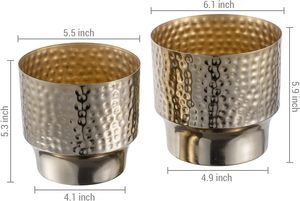 Round Hammered Gold Plated Set of 2 Metal Planters Decorative Flower Pot Home Gardening Accessories Potted <b>Plant</b> <b>stand</b> set - Product Image 3