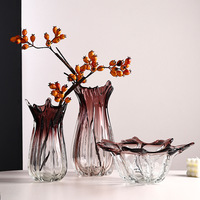 Vase en verre transparent dégradé, plateau à fruits, ornement d'art de luxe léger, décoration de modèle de maison, décoration douce haut de gamme
