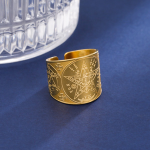 Amulette pentagramme en acier inoxydable à la mode Pentacle l'ancien <span class=keywords><strong>pouvoir</strong></span> nom de Dieu Salomon <span class=keywords><strong>Anneaux</strong></span> Wiccan - Product Image 3