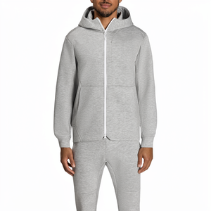 Sweat-shirt à capuche zippé pour homme, gris uni, coupe classique, décontracté, en molleton tricoté 100% coton, pour l'automne - Product Image 1