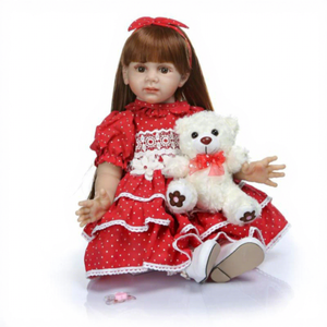 Poupée bébé fille avec corps en tissu de 60 cm et membres en vinyle de silicone, avec accessoires gratuits, poupée reborn en silicone de 24 pouces - Product Image 2