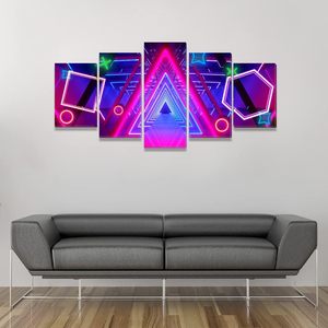 Colorful Neon Channel Gamer <strong>Symbol</strong> Picture Game Room Game Printed Modern 5 Panels Wall Art <strong>Canvas</strong> Painting - Product Image 5