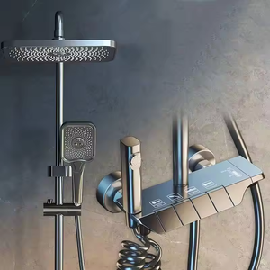 Robinet de douche thermostatique à double poignée en aluminium, jet de pluie, pulvérisation haute pression pour usage hôtelier - Finition polie en acier inoxydable - Product Image 3